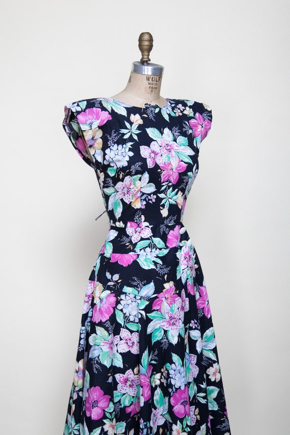 1980s Dress / Vintage Black Floral Dress - image 4