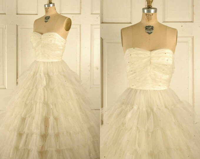 1950s Tulle Wedding Dress / Vintage Cream Tulle Prom Dress - Etsy