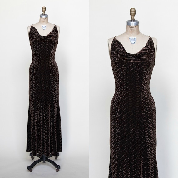 1990s Dress / Vintage Brown Maxi