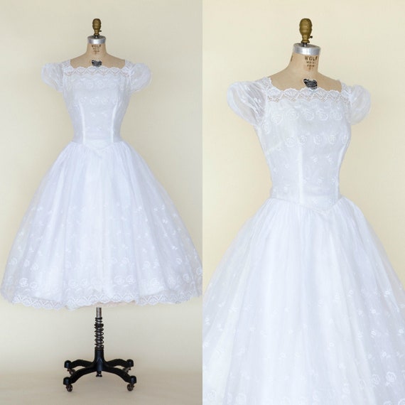 1950s Tea Length Wedding Dress / Vintage Bridal