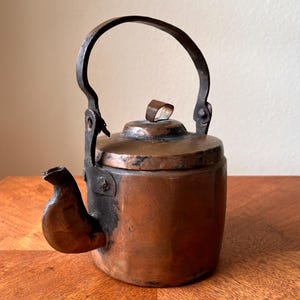 Primitive Copper Teapot, Hand Formed, Sculptural Patina, Rustic Kitchen Decor