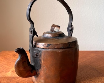 Primitive Copper Teapot, Hand Formed, Sculptural Patina, Rustic Kitchen Decor