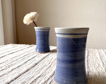 Vintage Studio Pottery Tumblers, Blue Glaze Ceramic Cups, Handmade Minimalist Drinkware