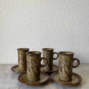 Vintage Otagiri japanische Steinzeug Becher und Untertasse 4er-Set