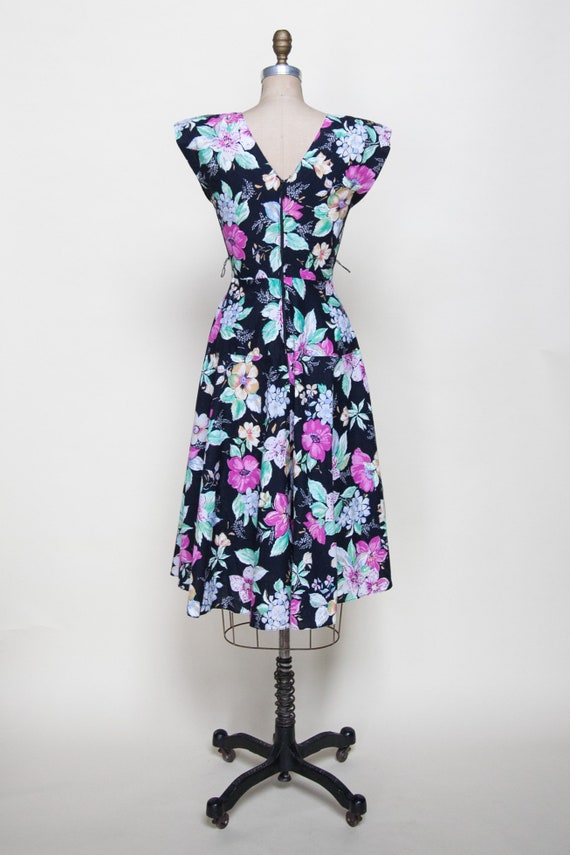 1980s Dress / Vintage Black Floral Dress - image 3