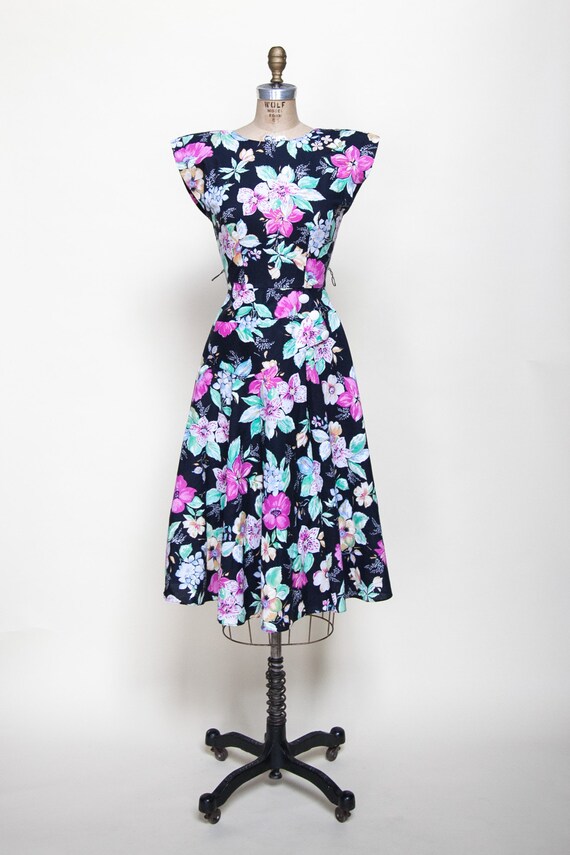 1980s Dress / Vintage Black Floral Dress - image 2