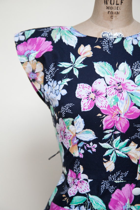 1980s Dress / Vintage Black Floral Dress - image 6