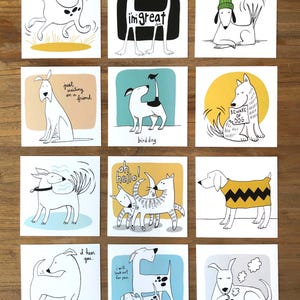 Cute Dog Drawing Art Mini Prints Set