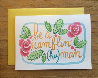 Be A Rambling Man Human Watercolor Illustrated A6 Greeting Card