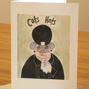 Cats As Hats Greeting Card from Original Painting - Lady in Mourning with Veil