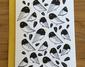 Bold and Graphic Birds and Sunflower Seed Greeting Card