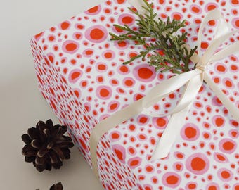 Pink and Red Watercolor Polka Dots Set of Three Wrapping Paper Sheets