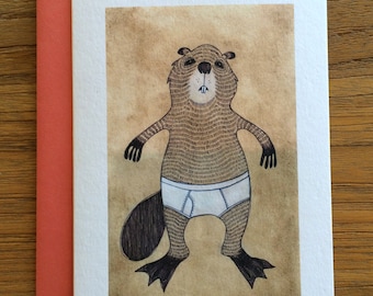 Beaver Animals in Underpants A6 Greeting Card