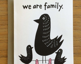 Folk Art Black Birds A2 Greeting Card – We Are Family