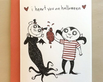 Vampire Boy and Vampire Girl Romantic Heart Love Halloween Card