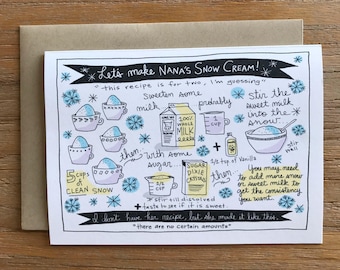 Nana's Snow Cream Illustrated Recipe A6 Greeting Card