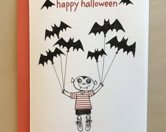 Vampire Boy with Bats Cute Halloween Card