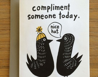 Folk Art Black Birds A2 Greeting Card – Compliment Someone Today