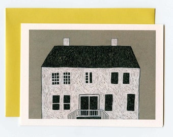 Folk Art Black and White Saltbox House Illustrated Greeting Card