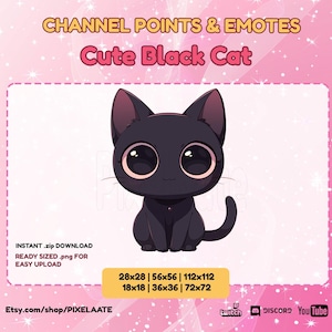 かわいい黒猫チャンネルポイント | 黒猫の絵文字 | かわいい猫チャンネルポイント | かわいい動物の Twitch 絵文字 | 猫の Twitch チャンネルポイント