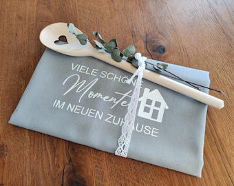 Geschenkset zum Einzug: Geschirrtuch, Karte & Kochlöffel, Einzugsgeschenk Wohnung, Haus, Einweihungsgeschenk, Richtfest, IM neuen Zuhause