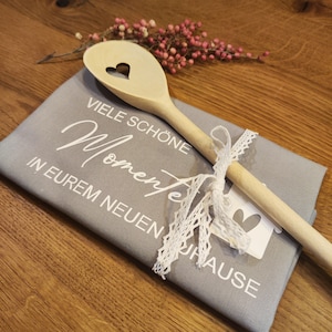 Geschenkset zum Einzug: Geschirrtuch, Karte & Kochlöffel – 100 % Baumwolle, Einzugsgeschenk für neue Wohnung – Einweihungsgeschenk