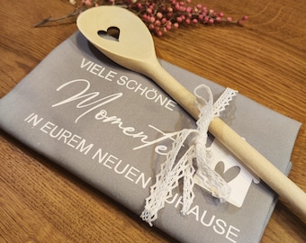 Geschenkset zum Einzug: Geschirrtuch, Karte & Kochlöffel – 100 % Baumwolle, Einzugsgeschenk für neue Wohnung – Einweihungsgeschenk - EUREM