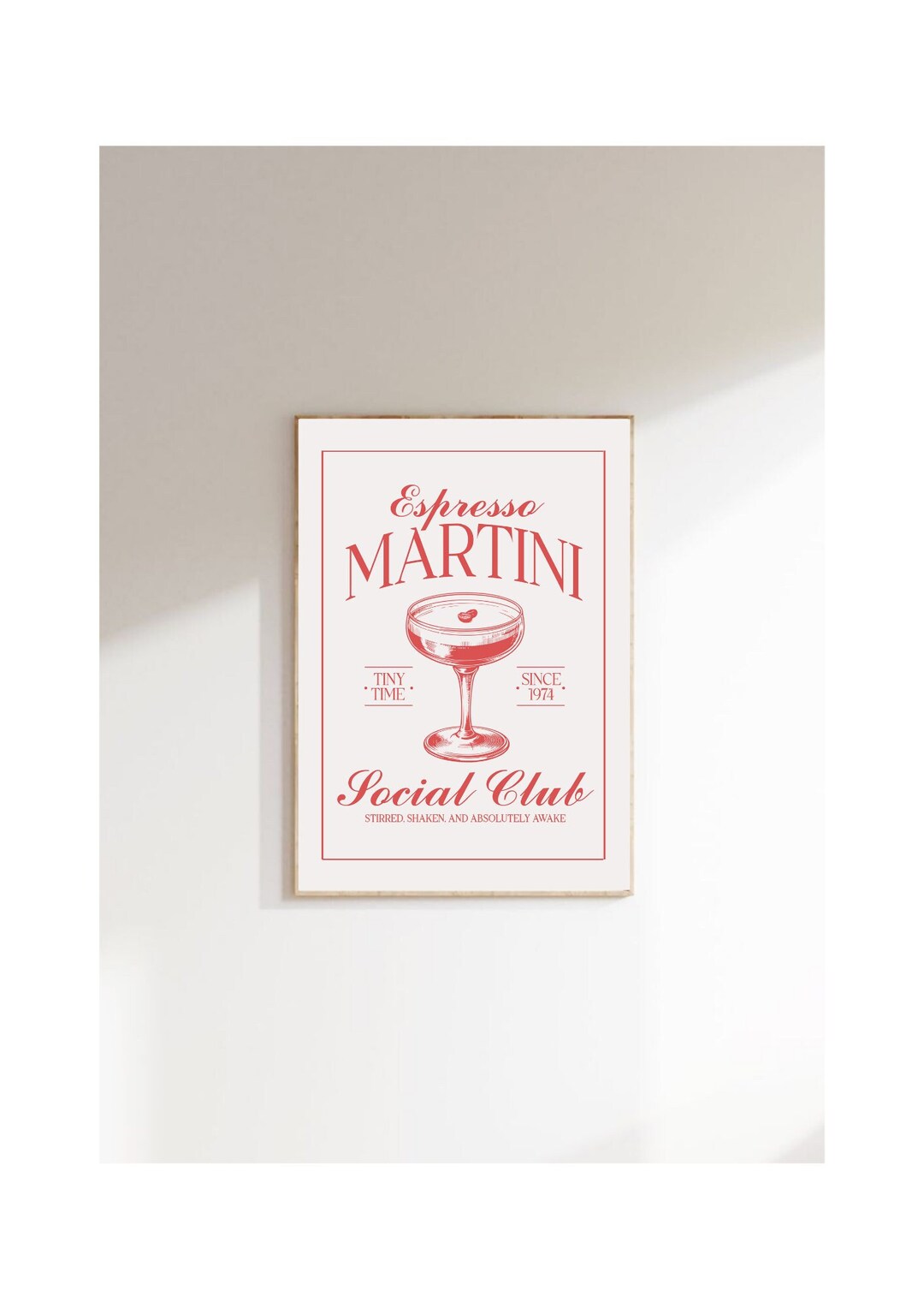 Martini Print Bar Art Print Minimalist Cocktail Poster Red Bar Cart ...