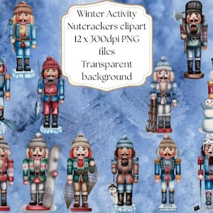 Nutcracker winter activities clipart png  set, 12 high resolution PNG files, transparent background. Commercial use for any design.