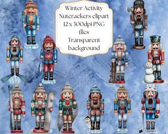 Cascanueces: actividades invernales, imágenes prediseñadas PNG, 12 archivos PNG de alta resolución con fondo transparente. Uso comercial para cualquier diseño.