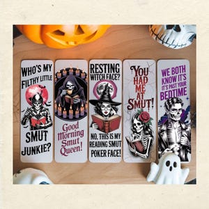 Smut Bookmark PNG set of 10 Halloween high resolution files transparent background and 2 PDF files for A4 and standard US letter size.