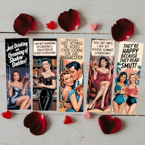 Marque-page Smut PNG, motifs de style vintage des années 1950, lot de 10 fichiers haute résolution et 2 fichiers PDF pour l'impression au format A4 et lettre US standard.