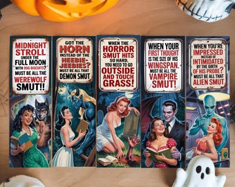 Vintage Halloween Smut Bookmarks: B-Movie Monster Designs (PNG & PDF Files