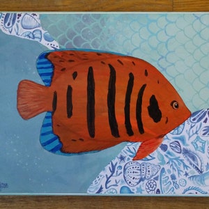 Tropical Reef Fish Painting 9x12 Original Nautical Folk Art Mixed Media