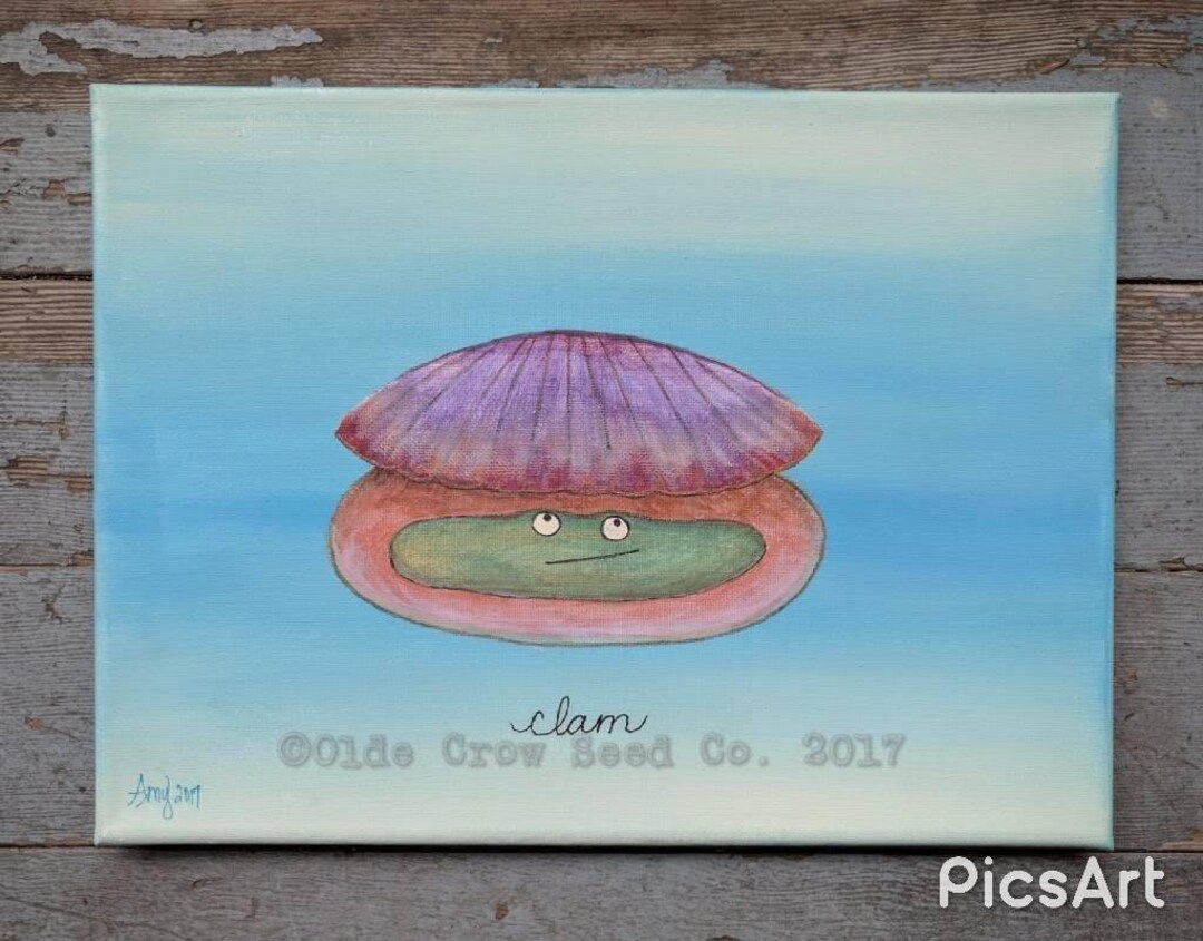 Whimsical Clam Painting 9x12 Original Nautical Folk Art Etsy