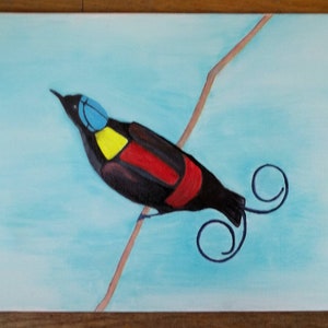 Bird of Paradise Painting 9x12 Original Folk Art Mixed Media