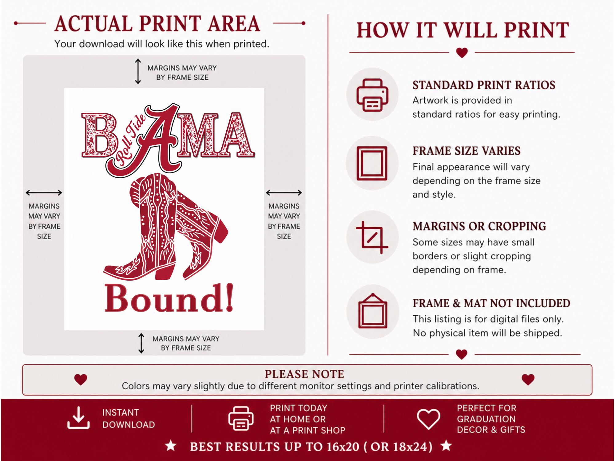 Bama Bound Printable Sign, Alabama Graduation Gift, College Bound Dorm ...