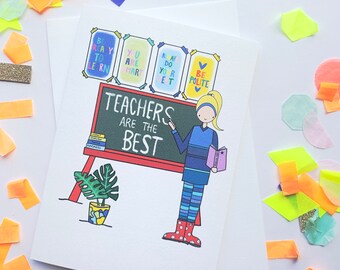 Dankeskarte Für Lehrer – Lustiges Cartoon-Design, Innen Blanko, Mit Umschlag