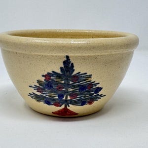 Vintage Handpainted Ceramic Small Bowl Pottery Christmas Tree Holiday Decor