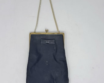 Bolso de mano vintage Paray negro con cierre, cadena dorada y lazo, 8.5x6