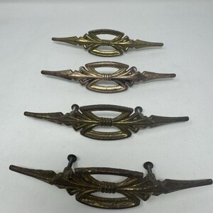 Tiradores de cajón de latón estilo MCM vintage, juego de 4, herrajes retro para gabinetes.