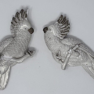 Vintage 1979 Miller Studio Chalkware kaketoe muurkunst paar vogels witgoud