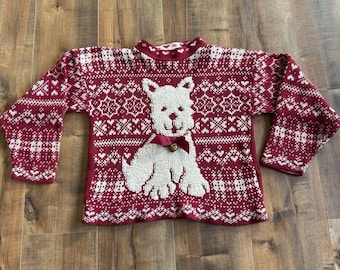 Suéter infantil vintage Heartworks com estampa de cachorro Scottish Terrier branco para as festas de fim de ano *Veja as medidas*