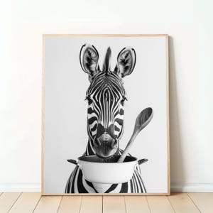 Funny Animal Print – Zebra Cooking in the Kitchen, Digital Art for Kitchen Decor, Humorous Wall Art, Funny Printable Gift for Animal Lovers