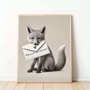 Romantischer Fuchs mit Liebesbrief – Valentinstagsillustration, Digitale Tierkunst, Liebevolle Wanddeko, Perfektes Geschenk für Verliebte