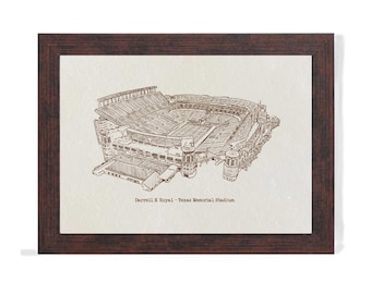 Texas Longhorns Darrell K Royal Memorial Stadium Art Print: Hand-Drawn Pen & Ink Illustration