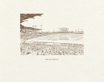 Alex Box Stadium Art Print (Digital Download). Hand-Drawn Pen and Ink College Baseball Illustration