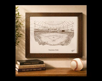 Tampa Bay Tropicana Field Print, Hand Drawn Baseball Stadium Illustration, Personalized Tampa Rays Gift, Custom Sports Fan Art