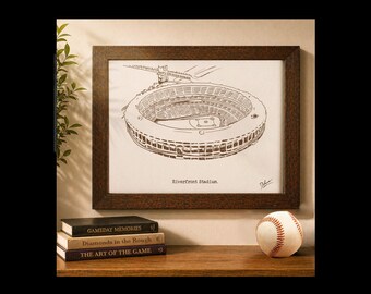 Cincinnati Riverfront Stadium Print, Hand Drawn Baseball Stadium Illustration, Personalized Cincy Reds Gift, Custom Sports Fan Art