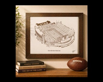 Rice-Eccles Stadium Art Print, Hand Drawn Football Stadium Illustration, Personalized Gift